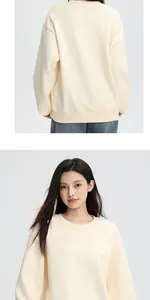 Detail of loose-fit 380g fleece crewneck sweatshirt in cream white for men and women