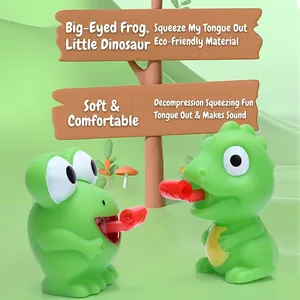 Lindos juguetes antiestrés verdes de rana y dinosaurio con silbato de lengua