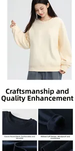 Detailed view of the ribbed cuffs and classic round neck of this heavy fleece sweatshirt.