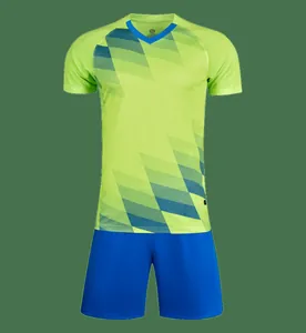 Professional lime green and blue soccer jersey and shorts set for football training