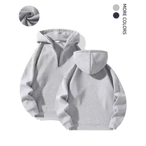 Women American Style Heavyweight Half-Zip Hoodie Oversized Solid Color Long Sleeve Sweatshirt Casual Streetwear Cotton Hooded Top