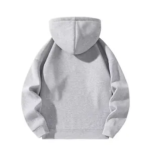 Premium heavy cotton light grey hooded sweatshirt back view and minimalist texture