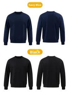 Heavyweight 380g crewneck fleece sweatshirts in navy blue and black colors