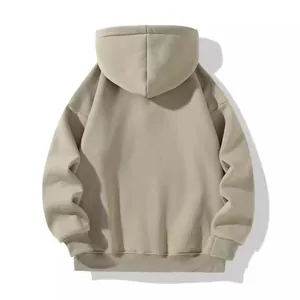 Back view of a stylish khaki oversized heavyweight solid color hoodie for women