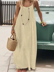 Stylish summer pleated backless spaghetti strap maxi dress perfect for a beach vacation