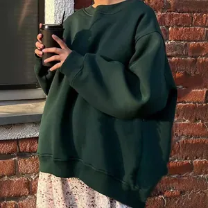 Felpa girocollo verde scuro oversize da donna, pullover casual vestibilità ampia
