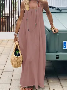 Elegant dusty pink pleated camisole maxi dress for summer beach vacation outdoors