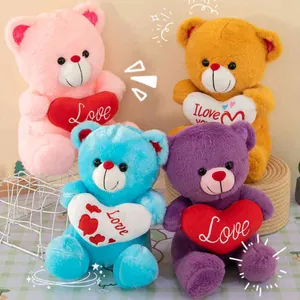 Four colorful plush teddy bears holding hearts as perfect Valentine's Day gifts for girls