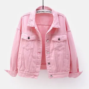 Chaqueta de Mezclilla Oversize Casual para Mujer Color Sólido Denim de Algodón Lavado Estilo BF Manga Larga Solapa De Una Hilera