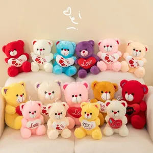 Cartoon Teddy Bear Plush Toy With Heart Love Embroidery Valentine Day Gift For Girls Soft Stuffed Animal Bear Toy Doll