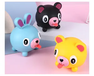 Group of cute animal squishy toys with funny tongue out feature for stress relief