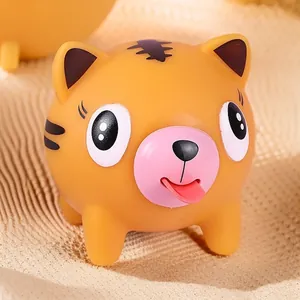Adorable orange cat stress relief squeeze toy with funny pop-out tongue design