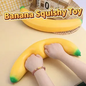 Large jumbo banana squishy stress relief toy for sensory play and soft squeezing
