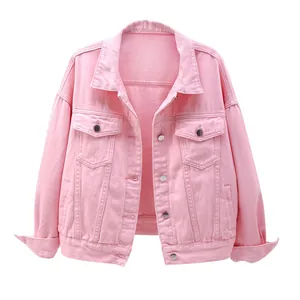 Chaqueta vaquera rosa de manga larga para mujer en estilo coreano de ajuste casual