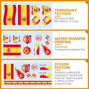 Detail view of Spain flag temporary tattoos showing water transfer printing features
