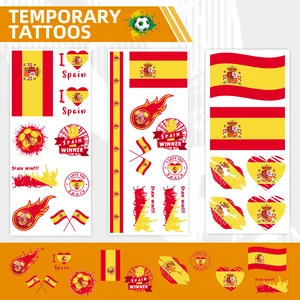 Detailed view of Spain national flag temporary tattoos for football fans and parties.