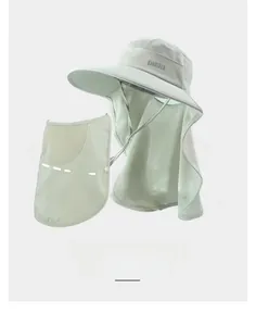 Chapeau de soleil pour femme avec masque amovible et voile de protection cou