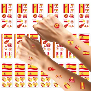Detailed view of Spain national flag temporary tattoo stickers for soccer fans
