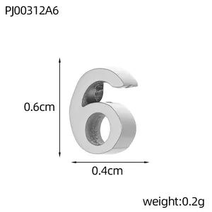 Detailed size and weight of small stainless steel number 6 charm for DIY jewelry making