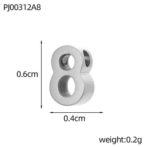 Detailed specifications for number 8 stainless steel charm pendant with 0.6cm height