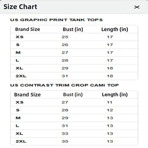 Detailed size measurement chart for women's washed denim shirt and crop cami tops
