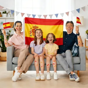 Family set of Spanish flag temporary tattoos for soccer fan parties and sports events