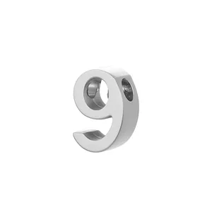 Polished stainless steel number 9 charm bead pendant for DIY jewelry making crafts