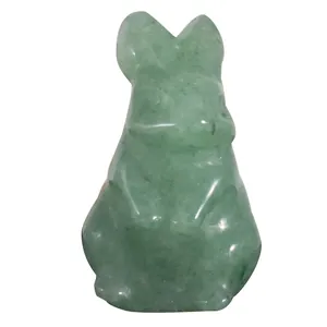 Hand-carved green natural crystal rabbit figurine gemstone bunny statue for Easter decor
