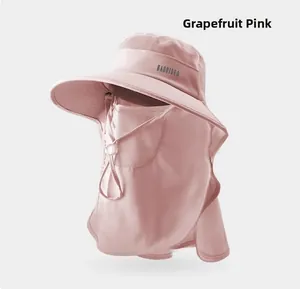 Chapeau de soleil rose pamplemousse avec masque complet et couvre-nuque intégré