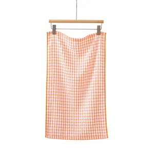Soft orange and white checkered cotton tea towel absorbent kitchen cleaning cloth