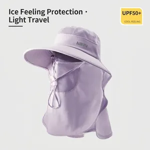 Women's lavender full face sun protection hat with UPF50+ and neck shawl cover