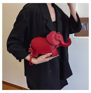 Detailed view of a red elephant-shaped cartoon purse made of premium PU leather
