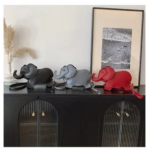 Cute elephant shaped PU leather crossbody bags in black, grey and red colors for women