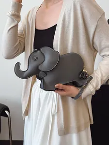 Cute grey elephant shaped PU leather crossbody bag for women minimalist daily style
