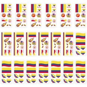 Detail view of Colombia flag temporary tattoos for soccer fan parties and sports events.