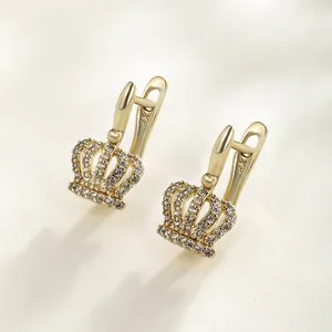 Luxury Copper Zirconia Crown Hoop Earrings For Women Gold Plated Elegant Minimalist Korean Fashion Jewelry Daily Accessories