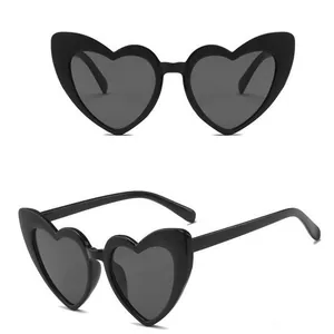 Stylish black heart shaped sunglasses for women shown in front and side view angles