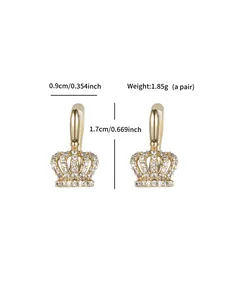 Crown hoop earrings with cubic zirconia, dimensions 0.9x1.7cm, weight 1.85g per pair.