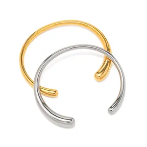 Bracciali rigidi aperti minimalisti in acciaio inossidabile placcato 18K, oro e argento.