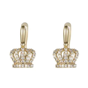 Elegant gold crown hoop earrings with sparkling cubic zirconia stones for women