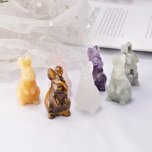 Set of six natural crystal rabbit figurines for Easter home decor and gemstone gifts
