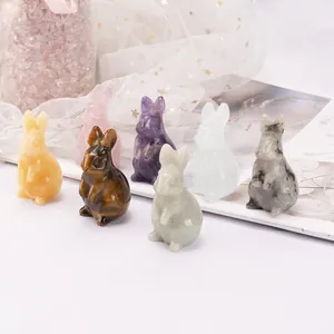 Collection of natural crystal rabbit figurines hand-carved from various gemstones