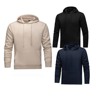 Men's Solid Color Hooded Sweatshirt Pullover Long Sleeve Casual Loose Fit Hoodie With Kangaroo Pocket Drawstring Hood Top