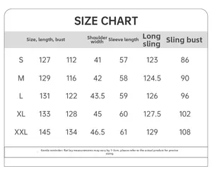 Detailed size chart for women's loose loungewear robe and slip dress set, S to XXL