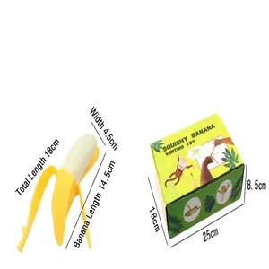 Detaillierte Größenangaben für das Squishy-Bananen-Spielzeug inklusive Boxabmessungen