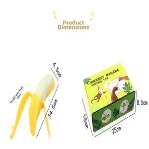 Detailed size specifications for squishy banana venting toy including box dimensions
