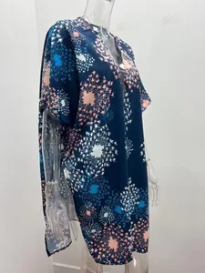 Caftan de plage en mousseline imprimée pissenlit, chemise d'été ample et longue