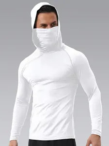 Men's Quick Dry Sun Protection Hoodie With Face Mask Slim Fit Long Sleeve Fishing Shirt Outdoor Sportswear Polyester Top