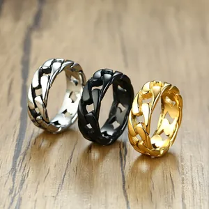 Bagues gourmettes pour hommes en acier inoxydable de couleur or, noir et argent.