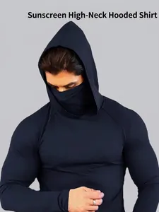 Men's slim fit sun protection hoodie with face mask for outdoor fishing and fitness